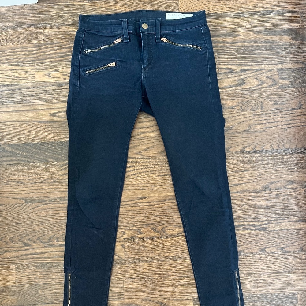 Rag & Bone Dark Blue Moto Skinny Jeans